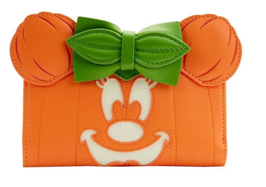 Loungefly Disney Glow Face Minnie Mouse Pumpkin Flap Wallet - Storybrooke Treasure